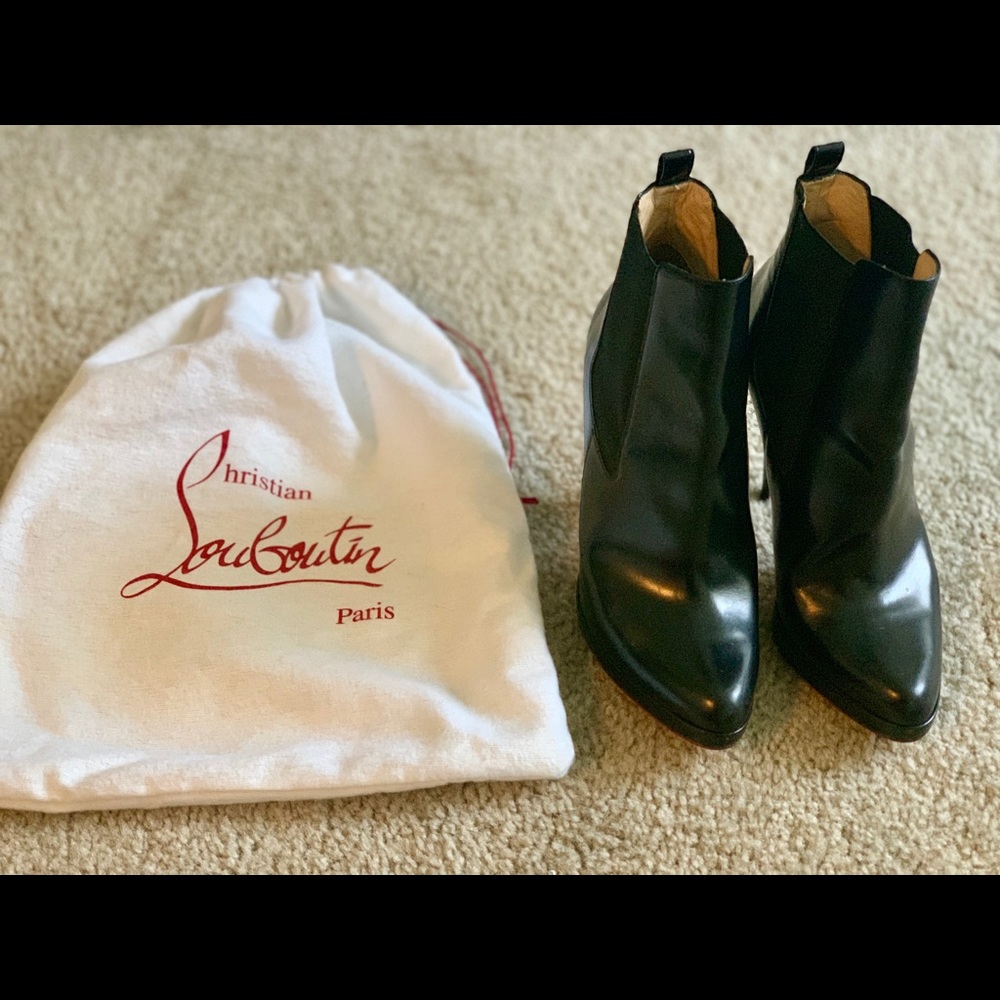 Christian Louboutin Black Leather Pointed Toe Heeled Ankle Boots